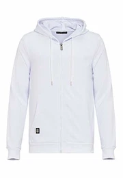 Herren Sweatjacke Kapuzenpullover Zip Hoodie mit Reißverschluss Premium Basic Weiß M
