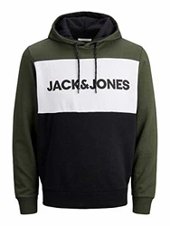 JACK & JONES Herren Jjelogo Blocking Sweat Hood Sts Kapuzenpullover Forest Night