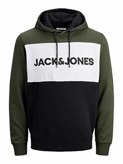 JACK & JONES Herren Jjelogo Blocking Sweat Hood Sts Kapuzenpullover Forest Night