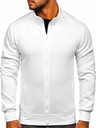 Herren Sweatshirt ohne Kapuze Reißverschluss Pullover Sweater Pulli Langarmshirt Stehkragen Farbvarianten Longsleeve Classic Fitness Basic Sport J.Style B2002 Weiß XL (1A1)