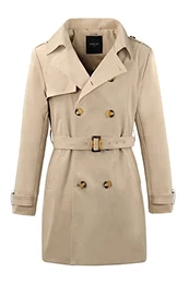 Herren Trenchcoat mittellang klassischer Mantel mit Gürtel Khaki XL