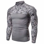 Herren Taktisches Langarmshirt Militär Stil Combat Shirt mit Taschen Airsoft Top Outdoor Kleidung für Jagd Camping Wandern Grau Camo Digital