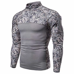 Herren Taktisches Langarmshirt Militär Stil Combat Shirt mit Taschen Airsoft Top Outdoor Kleidung für Jagd Camping Wandern Grau Camo Digital