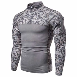 Herren Taktisches Langarmshirt Militär Stil Combat Shirt mit Taschen Airsoft Top Outdoor Kleidung für Jagd Camping WandernGrau Camo DigitalM