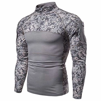 Herren Taktisches Langarmshirt Militär Stil Combat Shirt mit Taschen Airsoft Top Outdoor Kleidung für Jagd Camping Wandern Grau Camo Digital