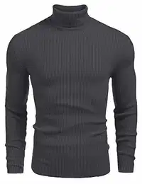 Pullover für Herren Rollragenpullover Winter Warm Strickpullover Slim fit Feinstrick Pullover mit Rollragen Dunkelgrau M