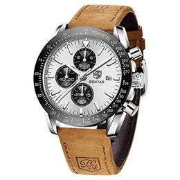 BENYAR herrenuhren Chronograph Analogue Quartz Armbanduhr für männer Lederband Herren Fashion Business Sport Design 30M wasserdicht Prime