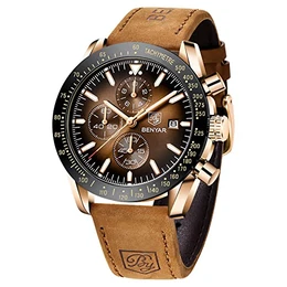 BENYAR herrenuhren Chronograph Analogue Quartz Armbanduhr für männer Lederband Herren Fashion Business Sport Design 30M wasserdicht Elegantes Geschenk für männer