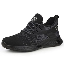 tqgold Sicherheitsschuhe Herren Damen Sportlich rutschfeste Arbeitsschuhe mit Stahlkappe Leichtgewich Breathable Schuhe Schwarz
