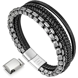 Armband Herren lederarmband Herren lederarmband für männer Edelstahl Armband(schwarz,Silber,20cm)