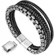 Armband Herren lederarmband Herren lederarmband für männer Edelstahl Armband(schwarz,Silber,20cm)