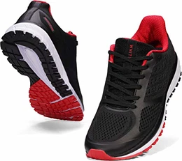 Laufschuhe Herren Joggingschuhe Straßenlaufschuhe Turnschuhe Sportschuhe Gym Schuhe Walkingschuhe Fitnessschuhe Leichte rutschfeste Traillauf Schuhe Dämpfung Hallenschuhe Schwarz Rot 43 EU