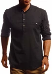 Leif Nelson Herren Leinenhemd Hemd Kurzarm T-Shirt Oversize Stehkragen (LN3865) Schwarz (LN3865)