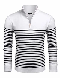 Pullover Herren Baumwollpullover verdickt Halbhohe Krawatte Reißverschluss Pullover locker lässig Weiß M