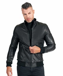 Bomberjacke Lederjacke Herren Schwarze Echtleder Italienisch Biker Leder Lammleder Jacke Motorrad Made in Italy 106 48/schwarz