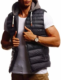 Herren Weste Outdoor Sommer Steppweste Schwarze Daunenweste abnehmbare Kapuze Vest Sportweste Freizeitjacke für Männer Übergangsjacke Slim Fit LN737 Größe M Blau