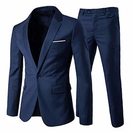 Herrenanzug 2 Teilig Slim Fit Anzüge Business Hochzeitanzug für Männer Dunkelblau M