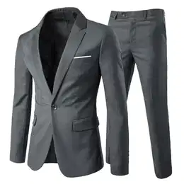 Herrenanzug 2 Teilig Slim Fit Anzüge Business Hochzeitanzug für Männer Dunkelgrau M