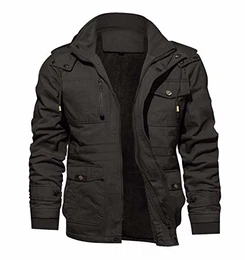 Herren Wintermantel Gefüttert Warm Parka mit Abtrennbar Kapuze Winter Windjacke Outdoor Jagd Mantel Winddicht Kapuzenjacke Männer Fleecejacke Dunkelgrau M (Etikett: 3XL)