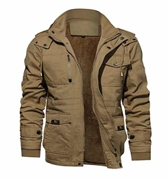 Herren Winterjacke Gefüttert Übergangsjacke Dicke Arbeitsjacke Viele Taschen US Army Windbreaker Vintage Winter Parka Fliegerjacke Windschutz Outdoor Jacke Khaki M (Etikett: 3XL)
