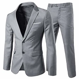 Anzug Herren Anzug 2 Teilig Slim Fit Herrenanzug Hochzeit Anzüge Herren Modern Sakko für Business Hellgrau(2 Knöpfe) M
