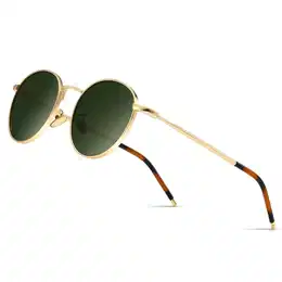 Runde Vintage Polarisierte Sonnenbrille Klassische Retro Metallrahmen Sonnenbrille Rundschreiben für Frauen Männer(Goldrahmen/Polarisierte Grüne Linse)-SGT059JKMOLVUK
