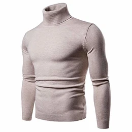 Herren Strickpullover Stehkragen Turtleneck Sweater Slim Fit Rollkragen Pullover Warme Strickpullover Beige Größe:M/Etikettengröße:L