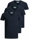 Jack and Jones Herren T-Shirt Basic V-Ausschnitt 3er Pack Einfarbig Slim Fit in Weiß Schwarz Blau Grau (Blau, M)