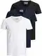 Jack and Jones Herren T-Shirt Basic V-Ausschnitt 3er Pack Einfarbig Slim Fit in Weiß Schwarz Blau Grau (Farb Mix 2, M)