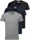 Jack and Jones Herren T-Shirt Basic V-Ausschnitt 3er Pack Einfarbig Slim Fit in Weiß Schwarz Blau Grau (Farb Mix 3, M)