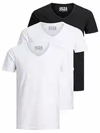 Jack and Jones Herren T-Shirt Basic V-Ausschnitt 3er Pack Einfarbig Slim Fit in Weiß Schwarz Blau Grau