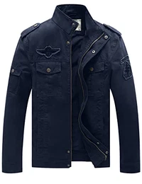 Herren Leicht Outdoor Jacke Reißverschluss Windbreaker Mantel Cargo Fracht Lodenjacke Military Baumwolle Jacken Blau M