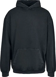 Herren Acid Washed Big Hoody Kapuzenpullover, Black, L