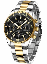 Herren Uhr Männer Chronographen Gold Edelstahl Wasserdicht Designer Armbanduhr Herren Militär Großes Leuchtende Analog Datum Business Uhr für Herren