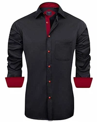 J.VER Herren Hemd Regular Fit Langarm Freizeithemd Businesshemd elastiscer Musterhemd schwarz