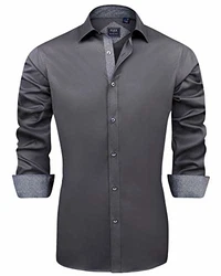 J.VER Herren Hemd Regular Fit Langarm Freizeithemd Businesshemd elastiscer Musterhemd B-grau