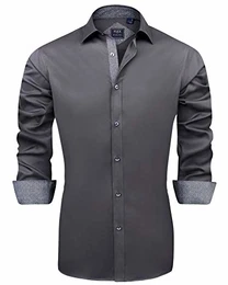 J.VER Herren Hemd Regular Fit Langarm Herrenhemden Freizeithemd Regular Businesshemd Elastiscer Musterhemd,Grau,M