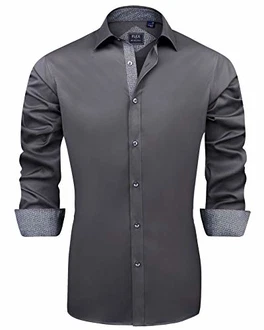 J.VER Herren Hemd Regular Fit Langarm Freizeithemd Businesshemd elastiscer Musterhemd B-grau
