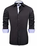 J.VER Herren Hemd Regular Fit Langarm Freizeithemd Businesshemd elastiscer Musterhemd Schwarz/Blau