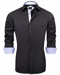 J.VER Herren Hemd Regular Fit Langarm Herrenhemden Freizeithemd Regular Businesshemd elastiscer Musterhemd,Schwarz Blau,M