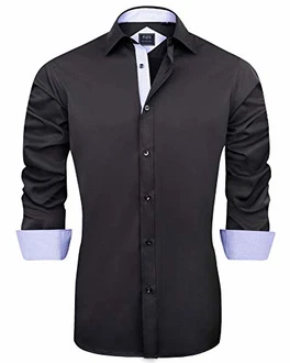 J.VER Herren Hemd Regular Fit Langarm Freizeithemd Businesshemd elastiscer Musterhemd Schwarz/Blau