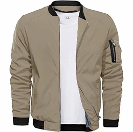 Herren-Bomberjacke mit durchgehendem Reißverschluss und sportlicher Passform, leicht Gr. M, khaki