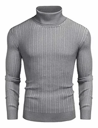 Rollkragenpullover Herren Langarmshirt Feinstrick Sweater Pullover mit Rollkragen Grau S