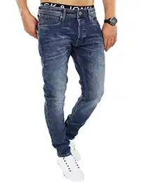Herren Slim Fit Jeans Denim Used Look (32W / 34L, Blau (Dark Blue Denim))