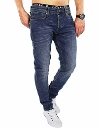 Herren Slim Fit Jeans Denim Used Look (32W / 32L, Blau (Dark Blue Denim))