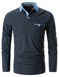 LIUPMWE Herren Poloshirt Langarm Basic Casual Fitness Golf T-Shirt Blau