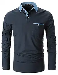 Poloshirt Herren Langarm Golf T-Shirt Einfarbig Slim Fit Denim Polo Shirts Baumwolle Polohemd,Blau,M