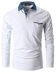LIUPMWE Herren Poloshirt Langarm Basic Casual Fitness Golf T-Shirt Weiß