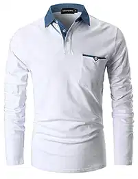 Poloshirt Herren Langarm Golf T-Shirt Einfarbig Slim Fit Denim Polo Shirts Baumwolle Polohemd,Weiß,M
