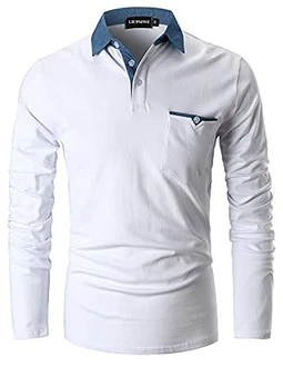 LIUPMWE Herren Poloshirt Langarm Basic Casual Fitness Golf T-Shirt Weiß